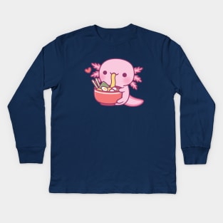 Cute Axolotl Eating Japanese Ramen Noodles Kids Long Sleeve T-Shirt